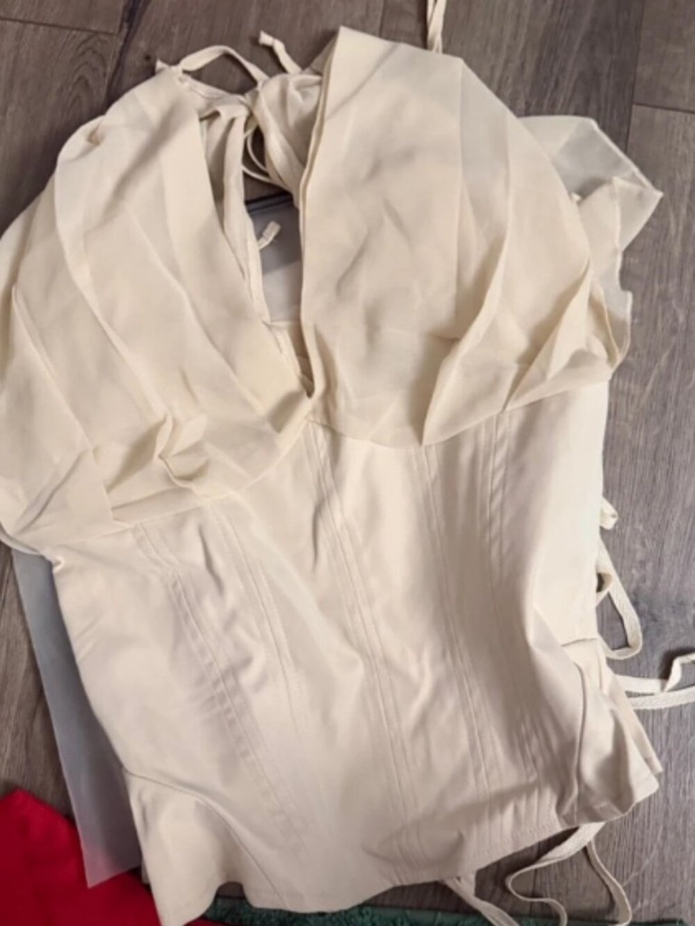 Apricot Elegant Sheer Chiffon V-Neck Corset Women's Top - Picture 12 of 12